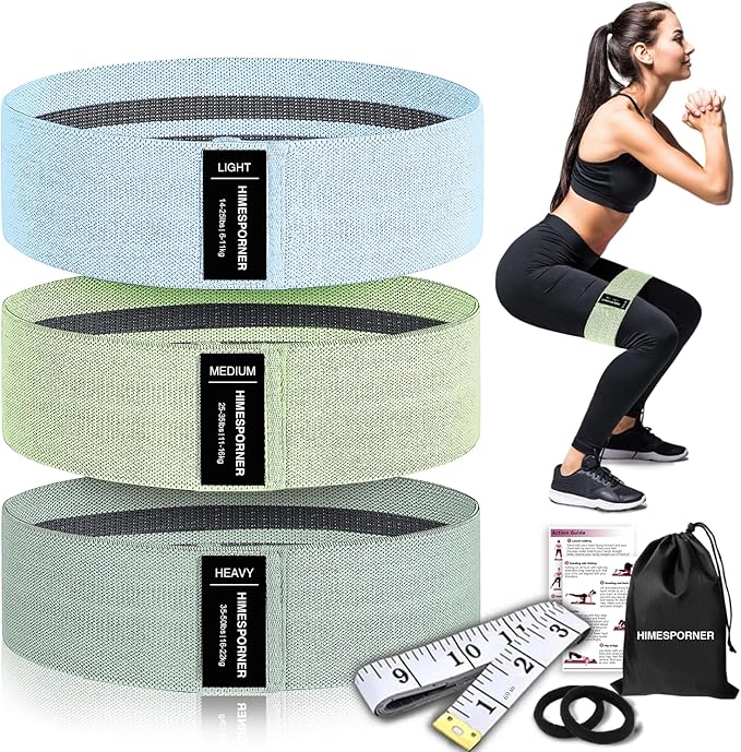 HIMESPORNER Wide Fabric Resistance Bands for Working Out, 3 Level Non-Slip Exercise Booty Bands for Women & Men Leg and Gl...
