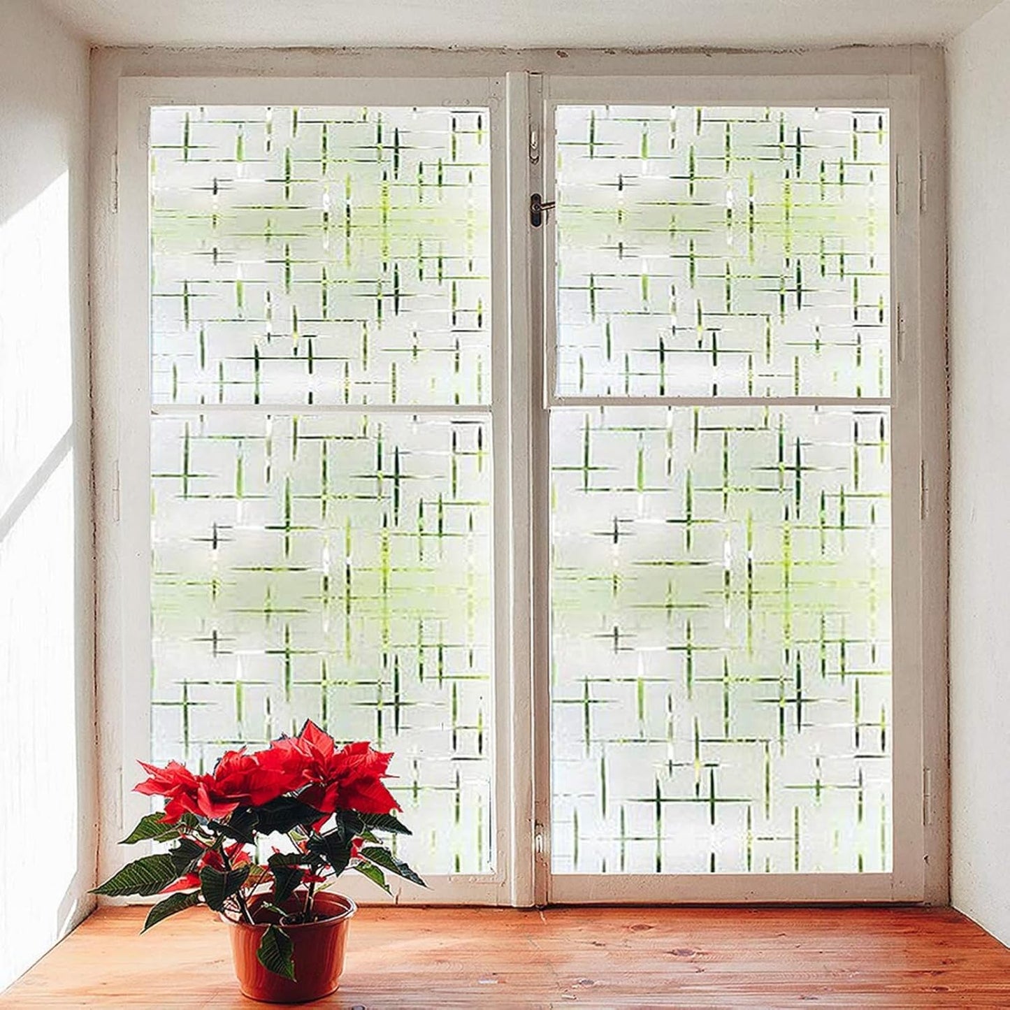 Finnez Frosted Window Film Non-Adhesive, Frosting Privacy Film for Glass Windows, Self Static-Cling Decorative Window Cling for Home Office UV Protection Cross Pattern, 23.6 x 118.1 inches
