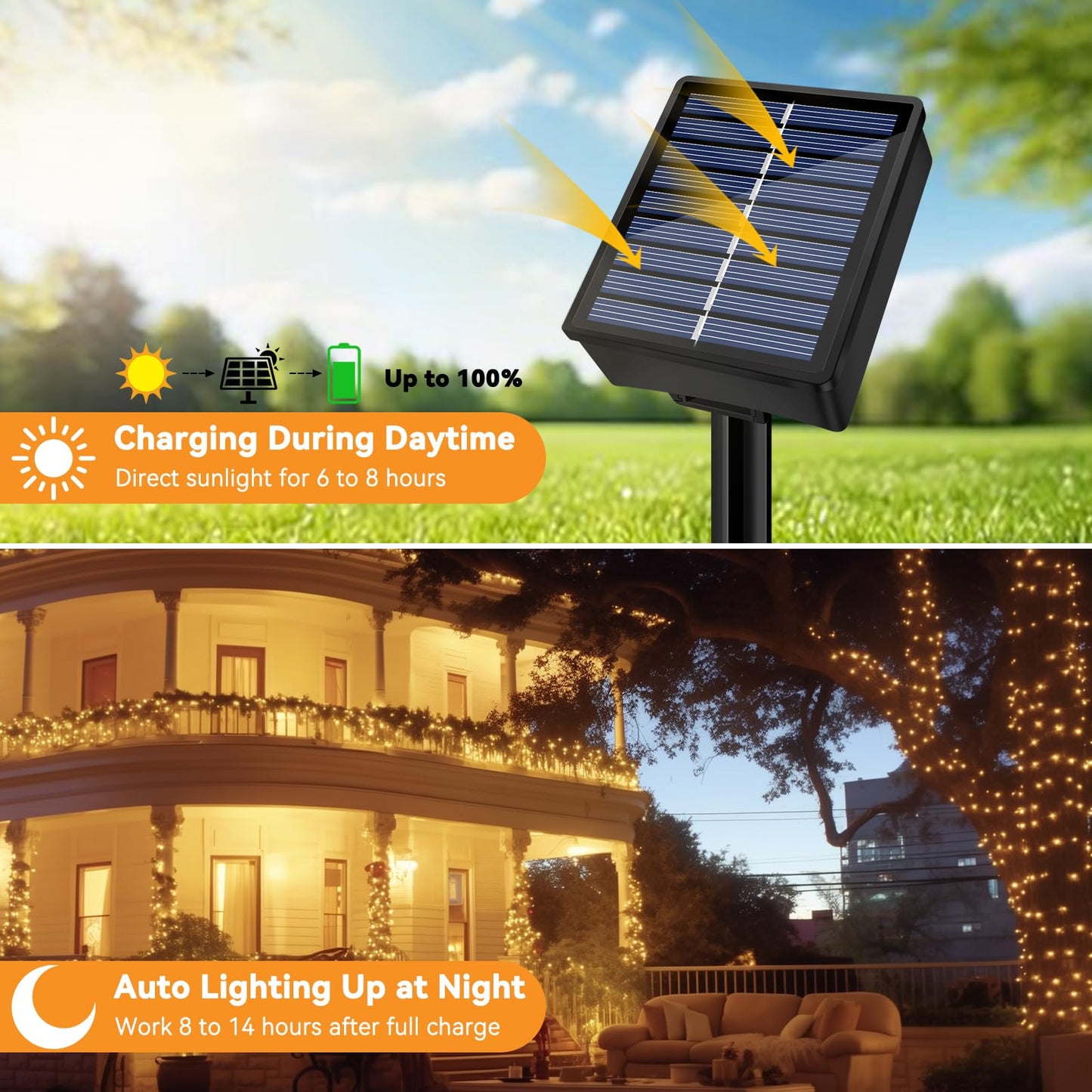 Solar String Lights Outdoor Waterproof 2 Pack Total 66Ft 200Led 8 Modes Twinkle Lights Solar Fairy Lights For Patio  Garden Yard Party Wedding Tree Christmas Halloween Decoration  Warm White