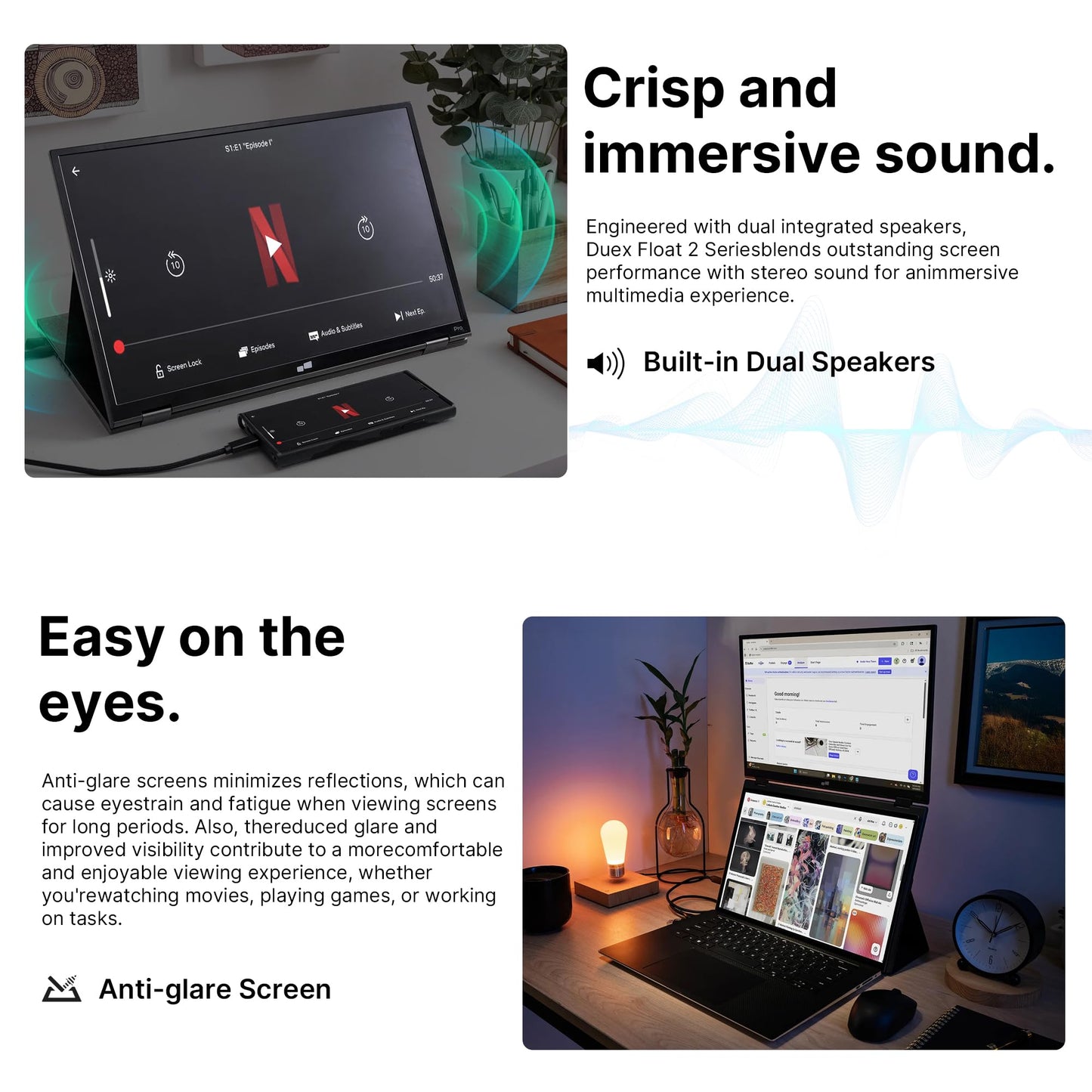 New Mobile Pixels Duex Float 2.0 Portable Stacked Monitor, FHD IPS 15.6" Laptop Screen Extender (Built-in Kickstand), USB C/HDMI Monitor Extender with Dual Speakers, Windows, MacOS, Switch, Android