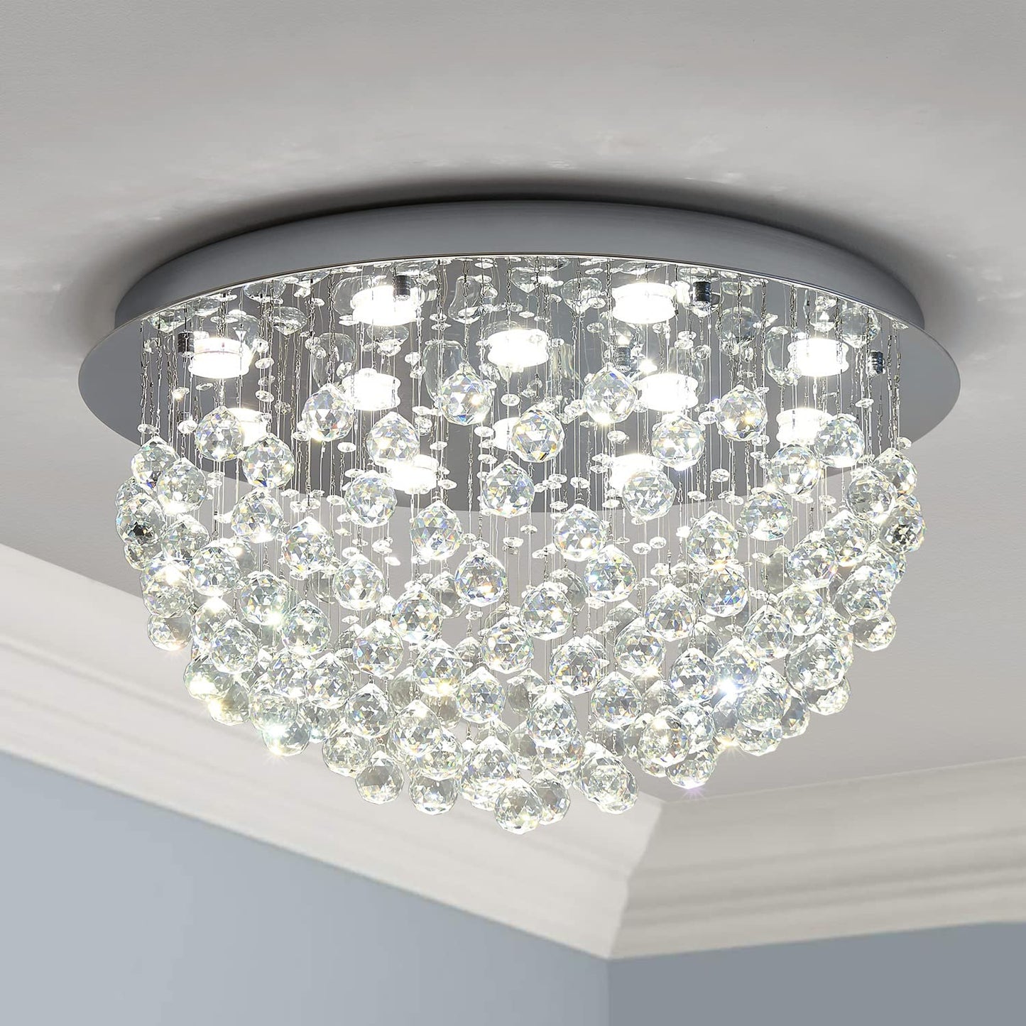 SM Saint Mossi 12-Lights Modern Chandelier K9 Crystal Light Fixture H16 x D28 Silver Model NARF5_02149