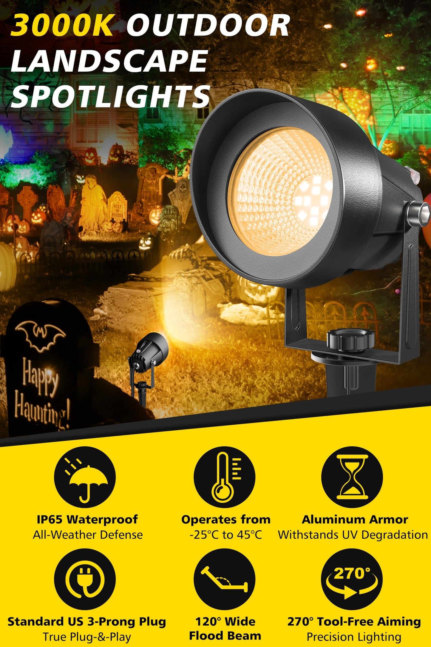 T-Sun Dusk To Dawn Outdoor Lighting  Flag Spot Lights With Photocell Auto On/Off  Waterproof 3000K Warm White Led Plug-In Landscape Spotlights For Garden Yard Tree Pathway Pole House  2 Pack