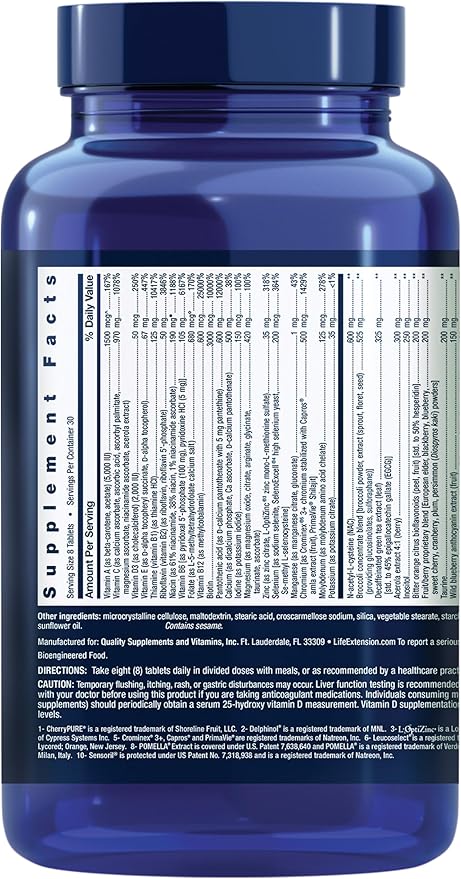Life Extension Mix™ Tablets Without Copper, high Potency, Advanced Vitamin, Mineral, Fruit & Vegetable Formula, Vitamin B, C, D, E, for Whole-Body Health, Healthy Aging, Gluten-Free, 240 Tablets