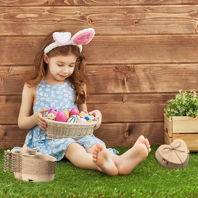 200 Pcs Easter Heart Shaped Eggs Cartons 3 Count Natural Paper Pulp Valentine Egg Cartons with Jute Rope Reusable Cardboard Storage Baskets Holder Tray for Kitchen Holiday Gifts Market Farm