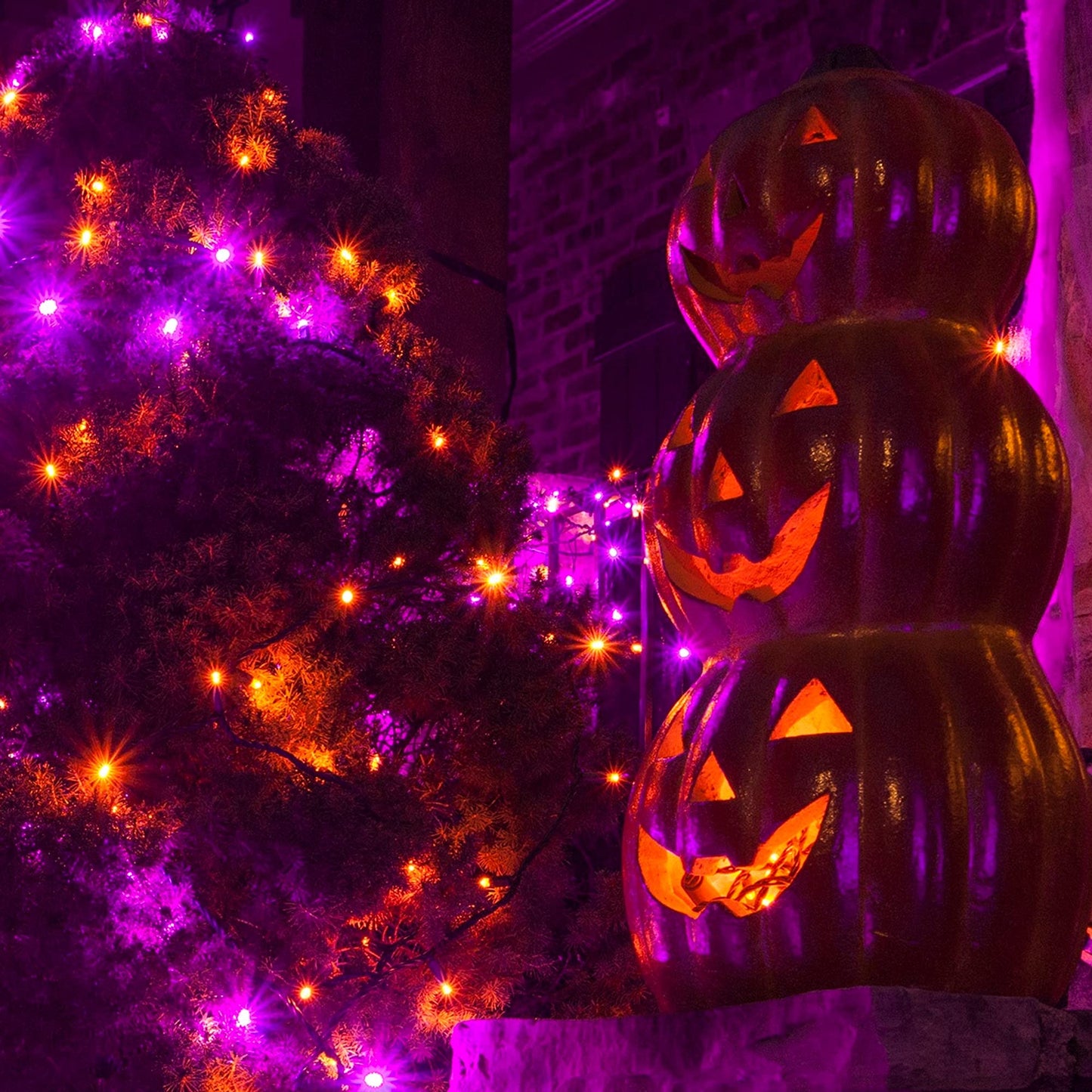 Dazzle Bright 200 Led Halloween Mini String Lights, 65Ft, Waterproof, 8 Modes, Purple & Orange For Indoor/Outdoor Decorations