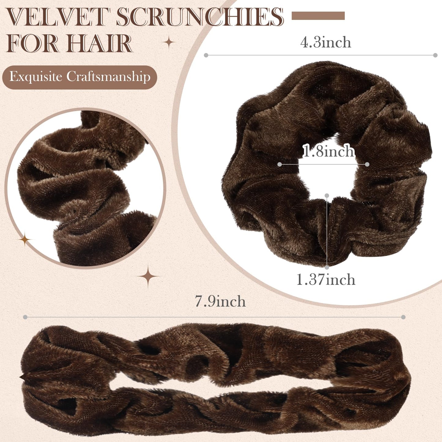 Bememo 28 Pieces Velvet Scrunchies - Soft Elastic Hair Ties, Scrunchy Bobbles, Ponytail Holders & Party Favors in Neutral Colors