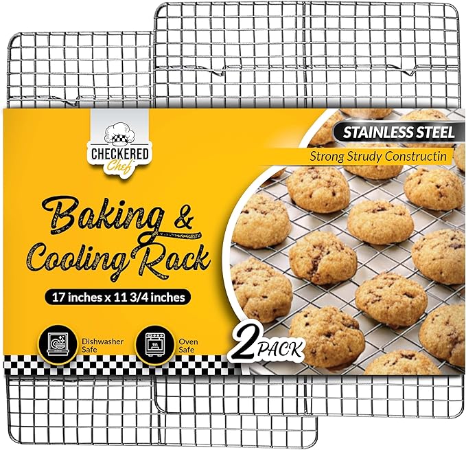 Checkered Chef Cooling Rack for Cooking and Baking - 11 ¾" x 17 Set of 2 Stainless Steel, Oven Safe Grid Wire Cookie Cooli...