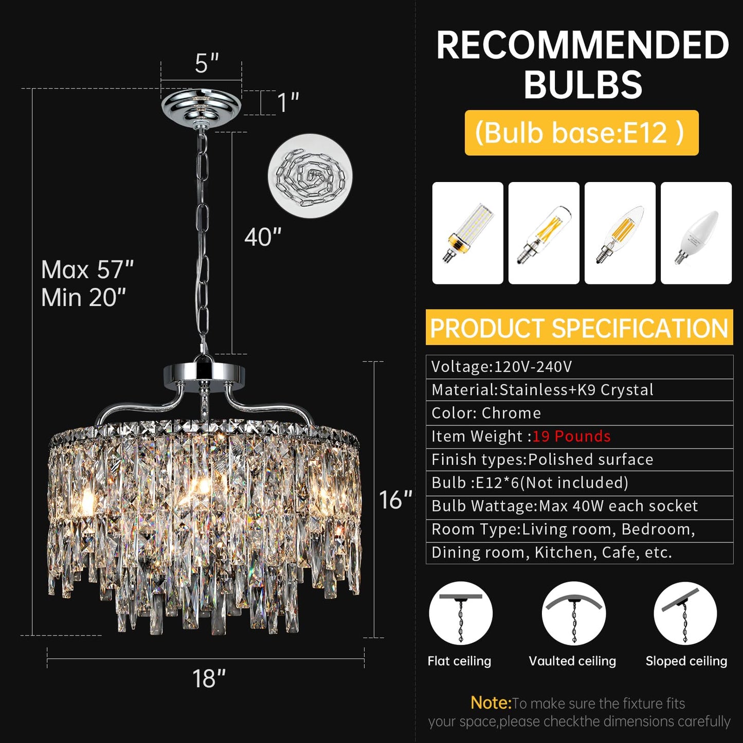 Nisidun Chrome Crystal Chandelier  Modern stylish Round Dining Room Chandeliers Over Table 6 Lights Chrome Ceiling Pendant Lighting For Dining Room Bedroom Entryway Foyer Staircase