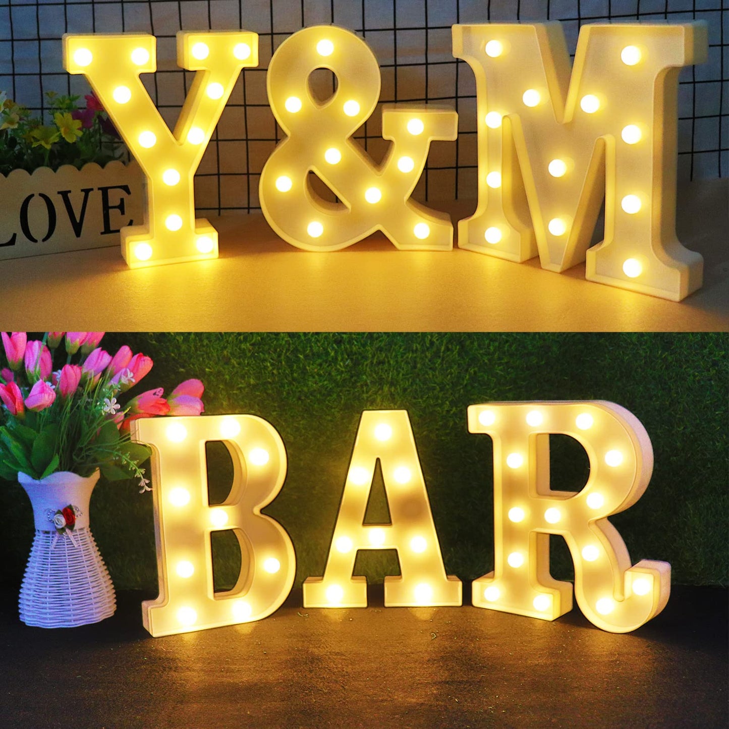 Ausaye Led Letter Lights - Alphabet Night Light Sign, White Plastic For Home Party Wedding Decoration (H)