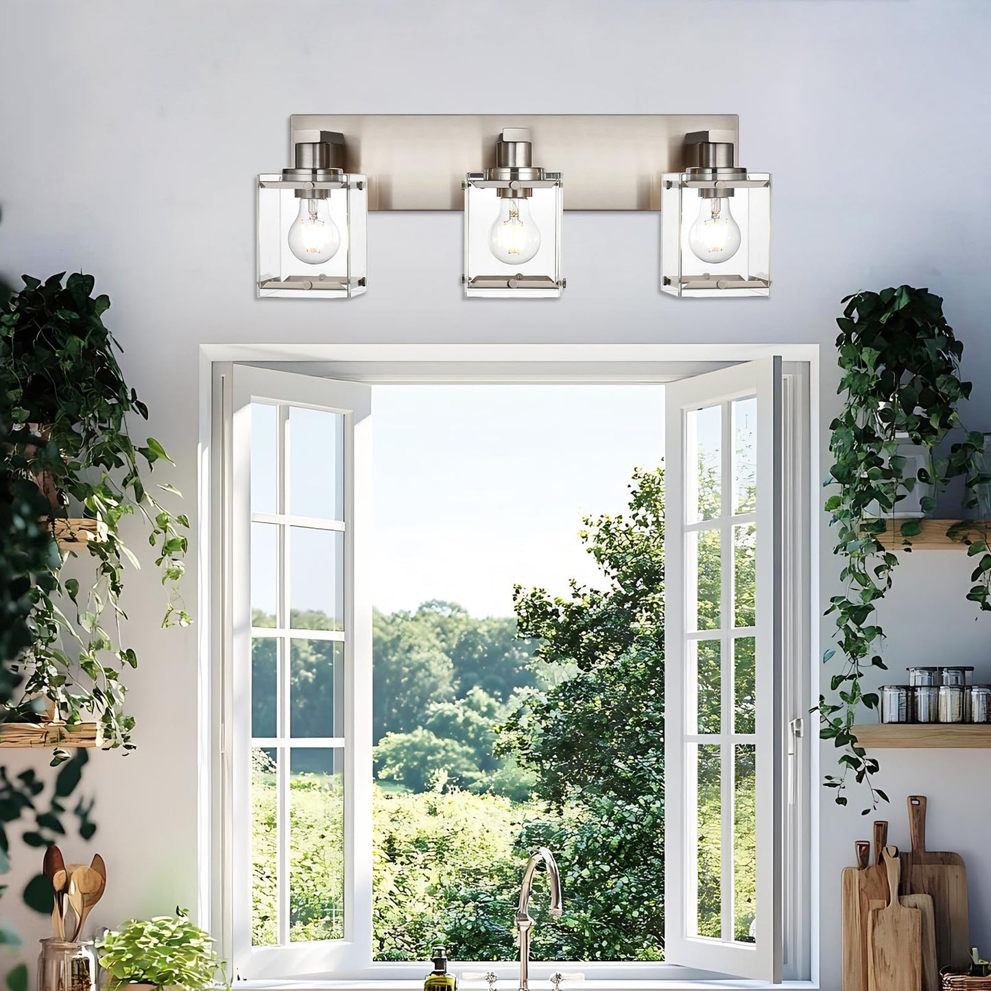 Winshen 3-Lights Bathroom Wall Light Fixtures E26 Bulb Base  Brushed Nickel Vanity Lighting Fixtures Over Mirror With Clear Glass Shades For Living Room Hallway Kitchen