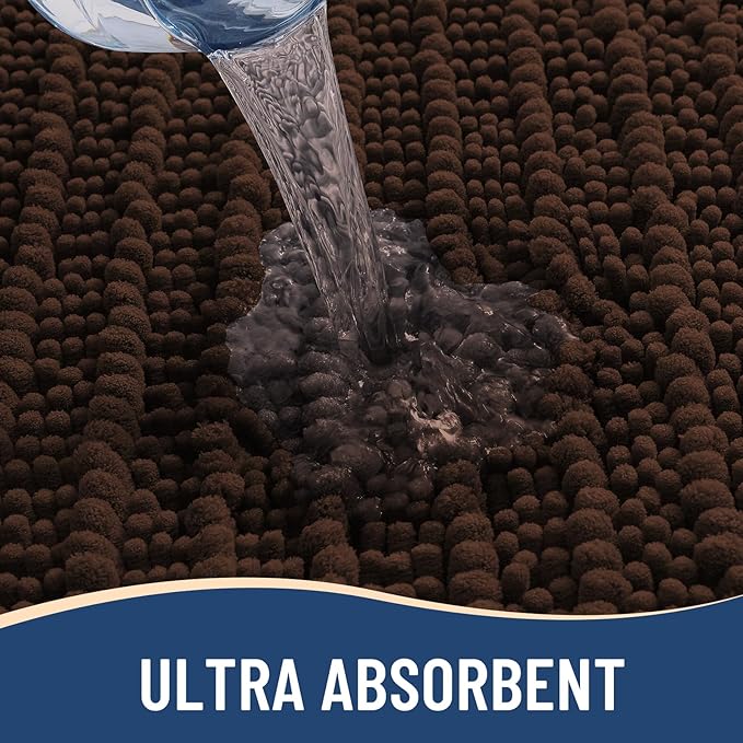 Arotive Luxury Chenille Bathroom Rug Mat, Extra Soft Thick Absorbent Shaggy Bath Rugs, Non-Slip Machine Wash Dry, Plush Bath Mats for Bathroom, Shower and Tub, 44x32, Brown
