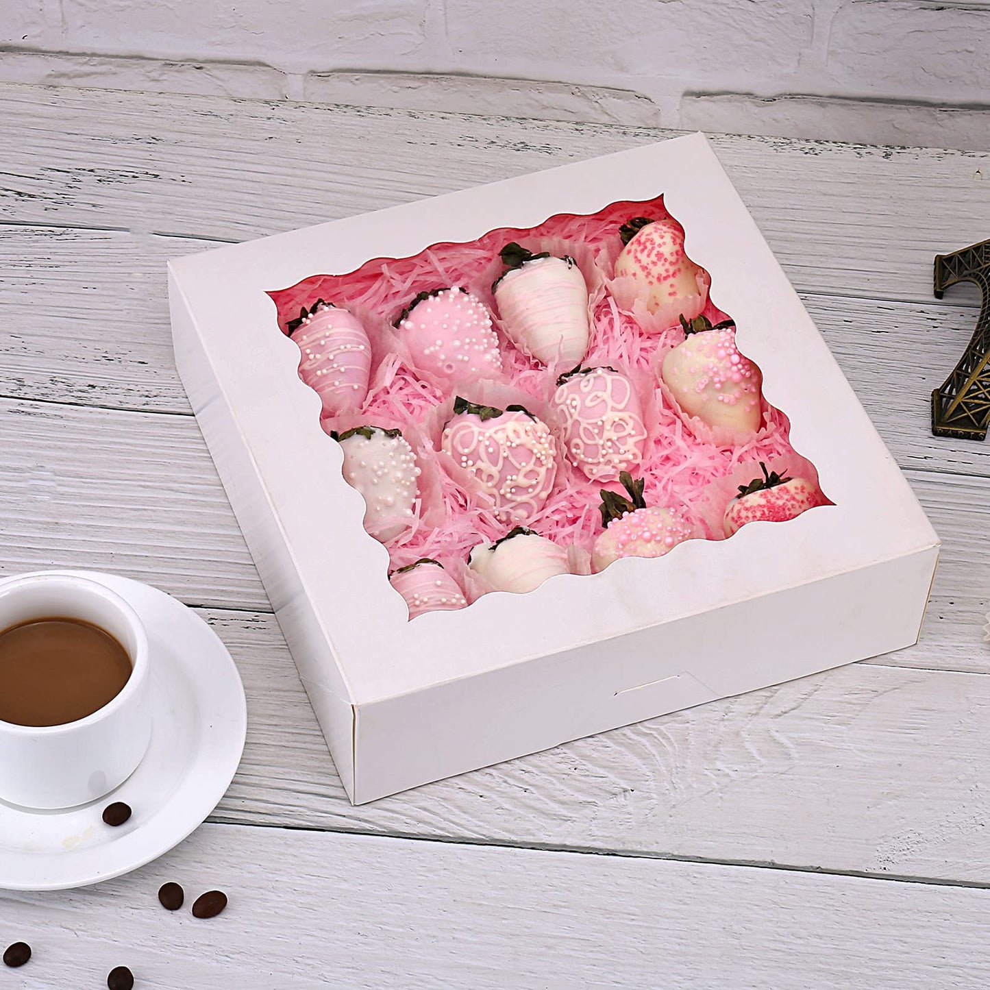Tcoivs 20-Pack Pie Boxes with Window, 9" x 9" x 2.5", Auto-Popup Cookie Boxes, White Bakery Boxes for Muffins, Donuts and Pastries