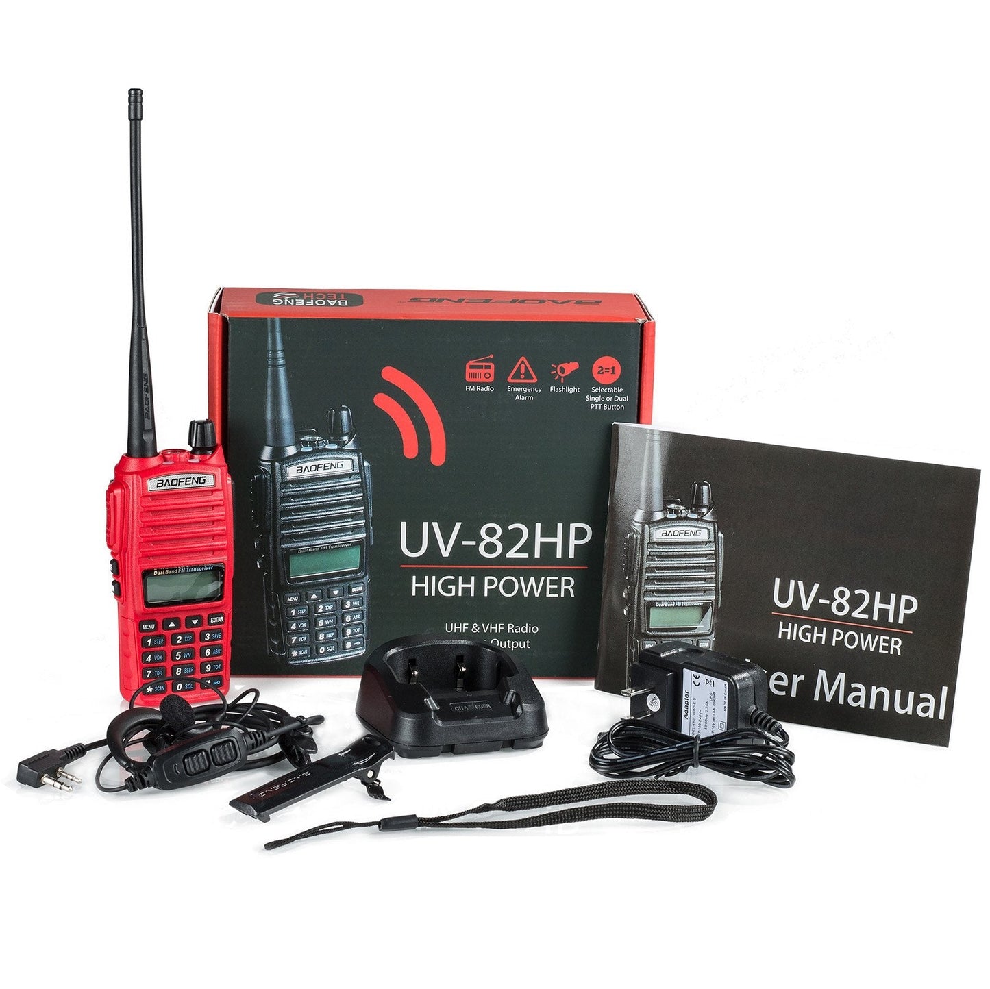 BaoFeng UV-82HP (RED) High Power Dual Band Radio: 136-174mhz (VHF) 400-520mhz (UHF) Amateur (Ham) Portable Two-Way
