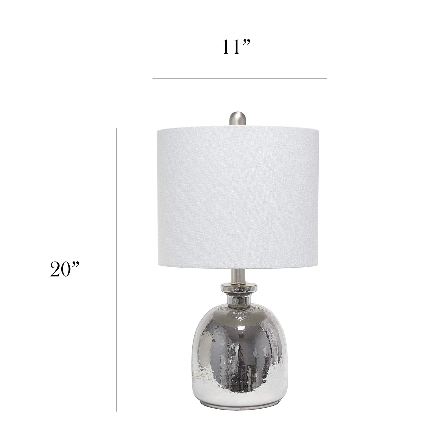 Elegant Designs LT3316-GRY Table Lamp, Silvery Glass, Light Gray Shade, Metallic Gray