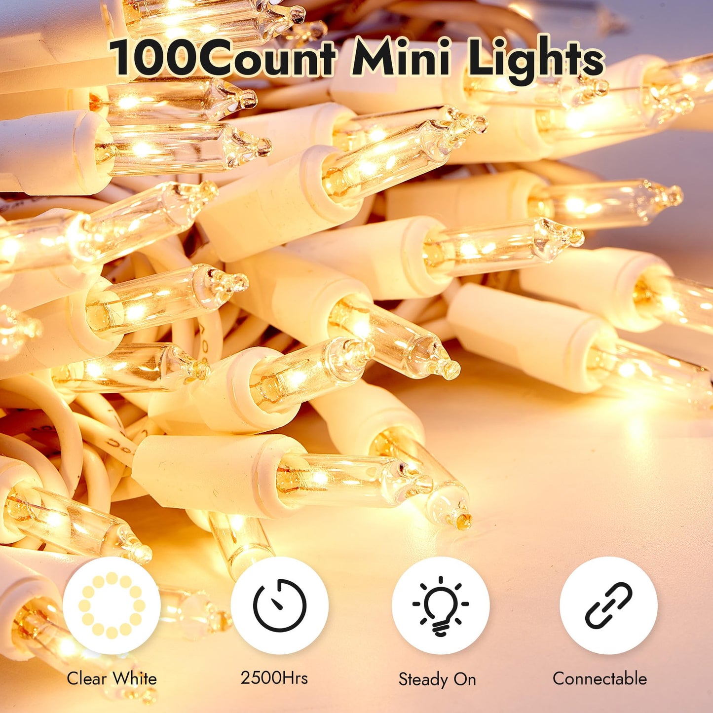 Dirnun Christmas Lights Clear White 100 Count Incandescent Light Ul Certified Connectable Christmas Tree Lights With White Wires For Indoor Outdoor Xmas  Wedding  Holiday  Party  Home Decorations