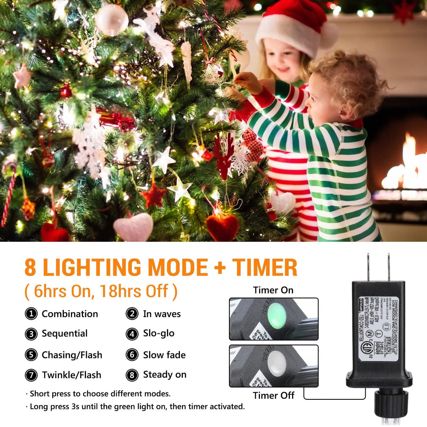 Toodour LED String Lights, 131ft 350 LEDs, Waterproof, 8 Modes, White, Model LED08230350