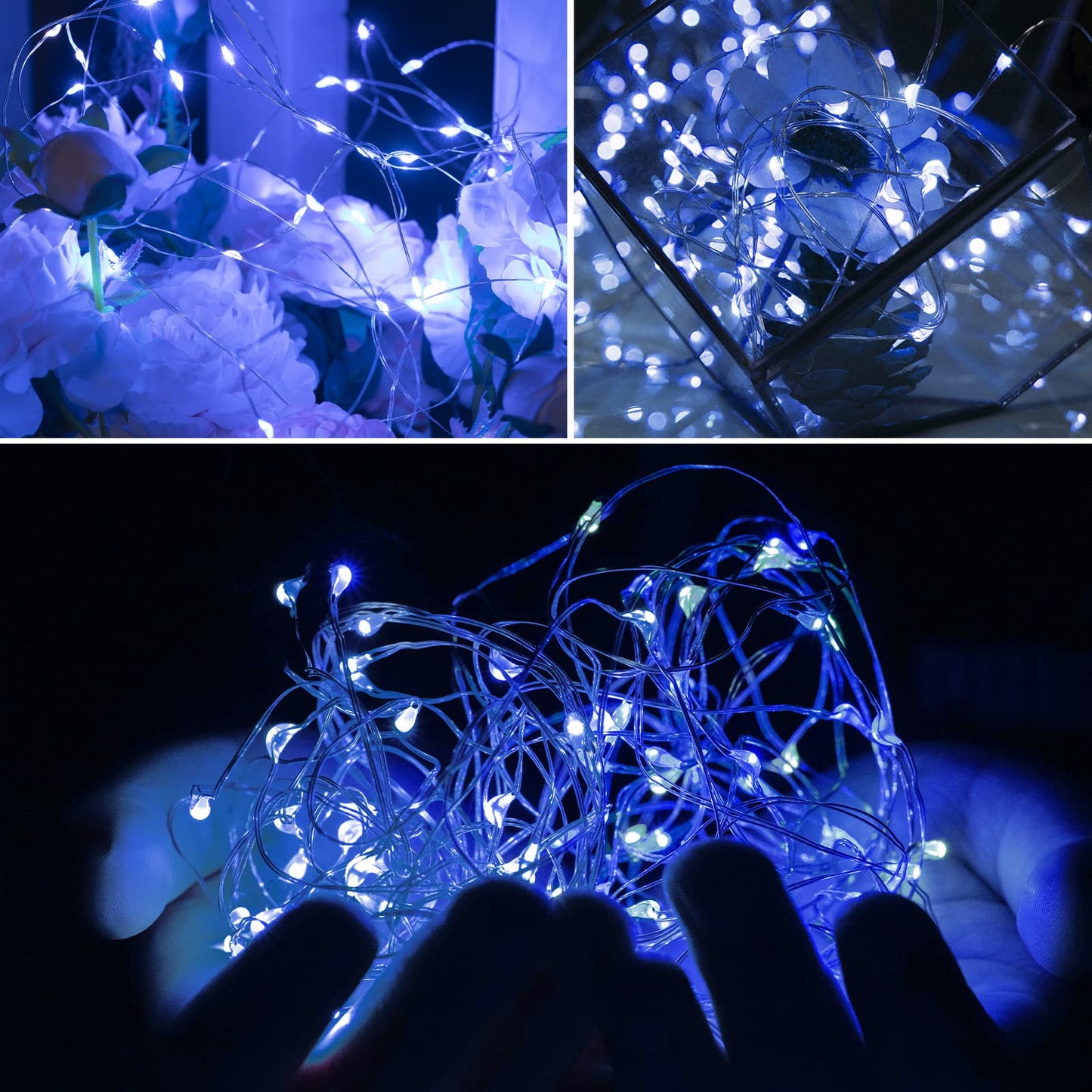 Brightown LED Fairy Lights, 12 Pack, 7 Feet, 20 Lights, Waterproof, Silver Wire, Blue