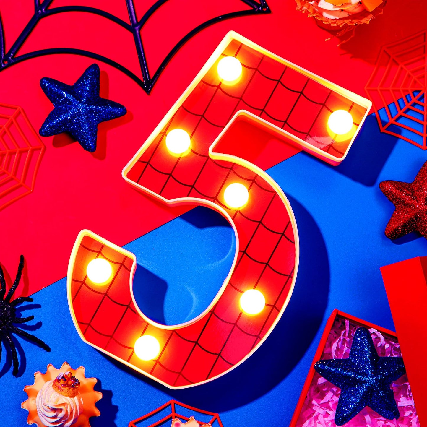 Vihose Spider Led Number Lights Spider Birthday Party Decoration Light Up Numbers Kids Boy Man Birthday Supplies For Marquee Night Christmas Gift Baby Shower(Number 5)