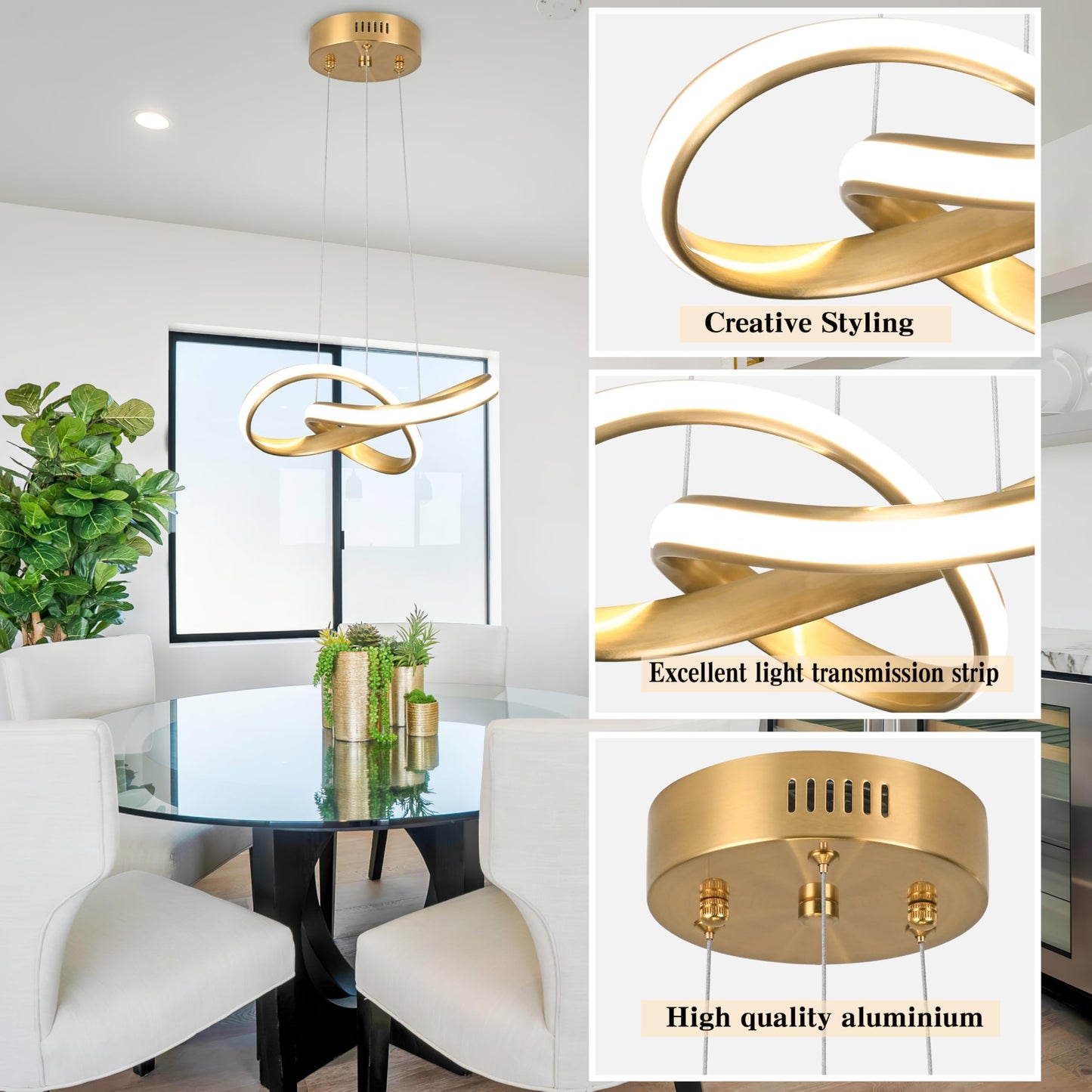 Mccokaige Modern Led Chandelier Contemporary Pendant Lighting Ring Light Fixture Gold With 4500K And 59In Height Adjustable Hanging Lamp For Kitchen Island Hallway Foyer Closet Corridor
