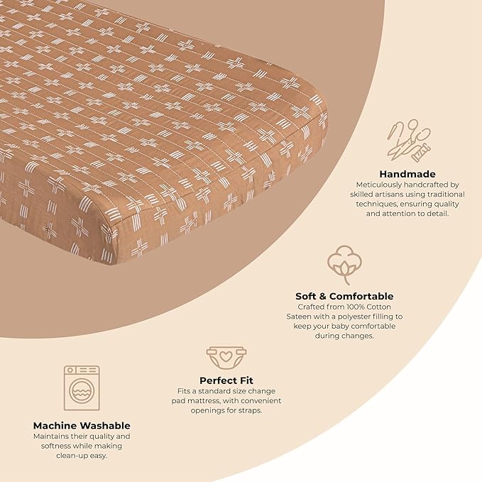Crane Baby Stretchy Changing Pad Cover, Breathable Changing Pad Cover for Boys and Girls, Copper Dash, 16”w x 32”h
