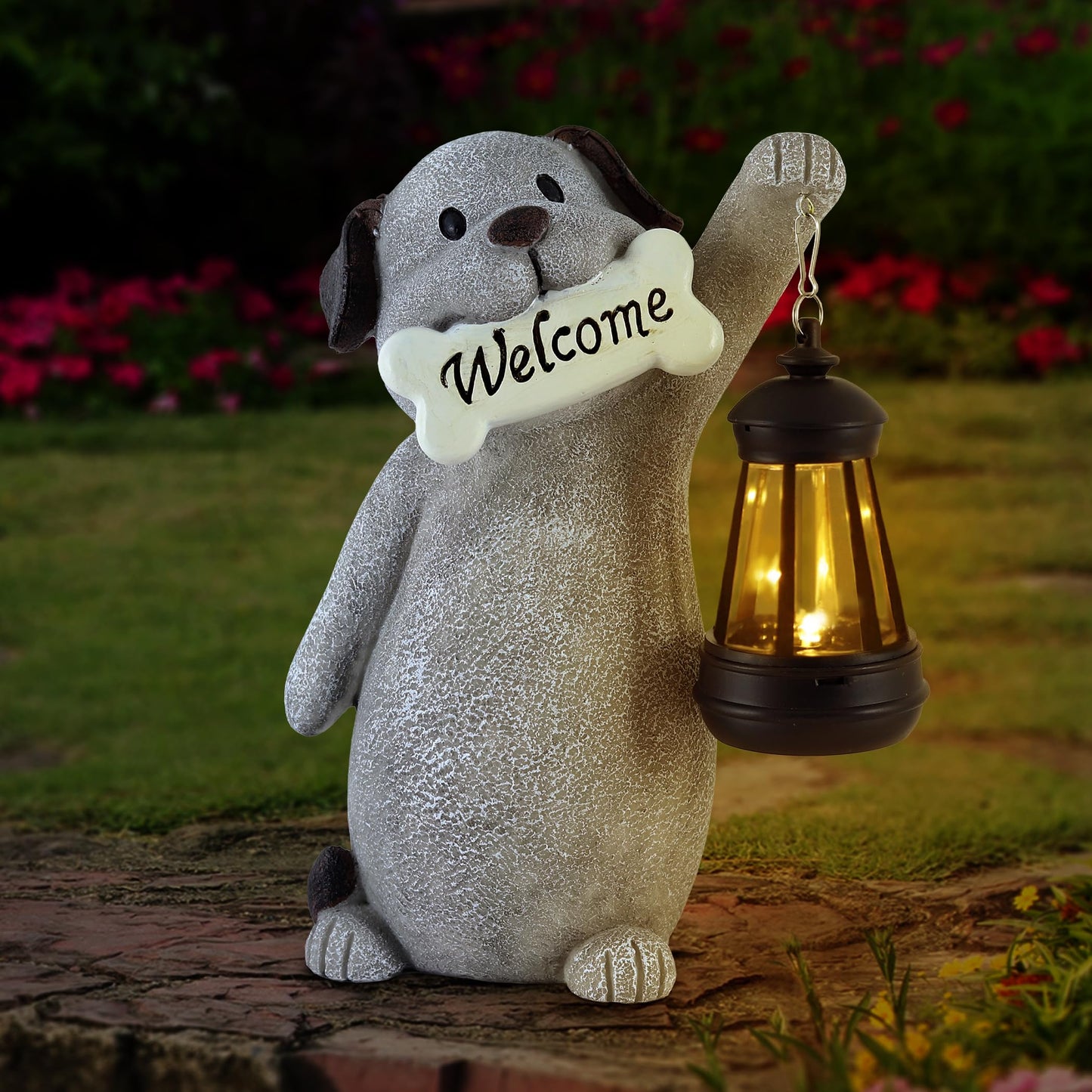 Olekki Solar Dog Garden Statue with Lantern Light ·9.2in Outdoor Decor for Yard and Patio