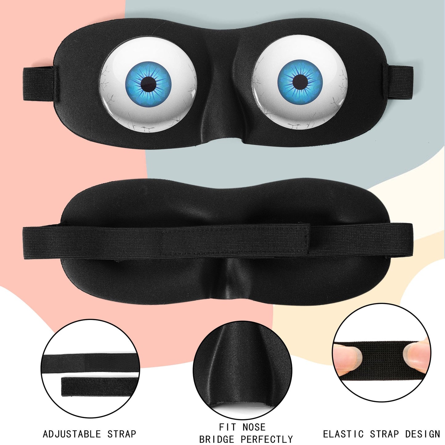 LIFPAU Sleep Eye Mask for Men Women Kids Funny 3D Sleeping Mask Adjustable Strap 2 Pack Eye Shade Cover for Travel, Black(Assorted A)