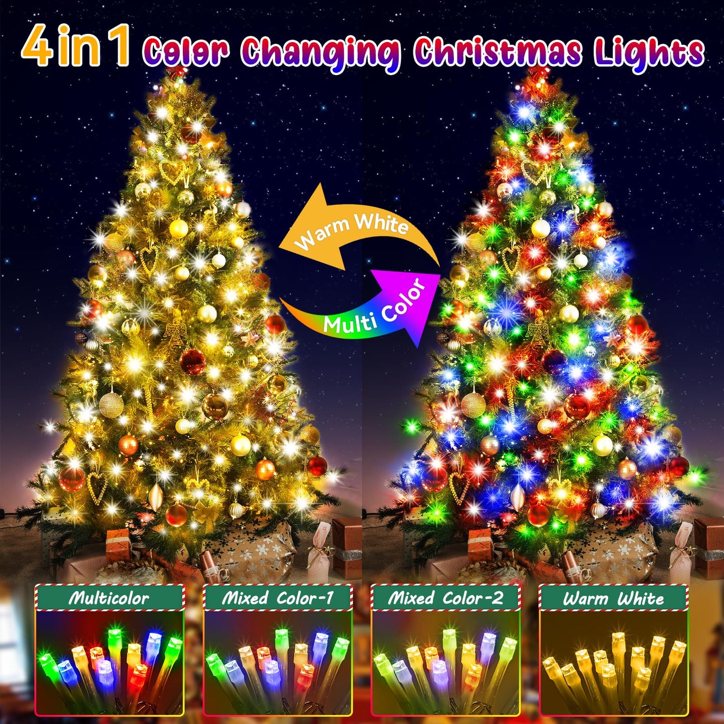Hezbjiti Christmas Lights Outdoor 1000 LEDs 394FT Waterproof Color Changing String Lights Multicolor to Warm White