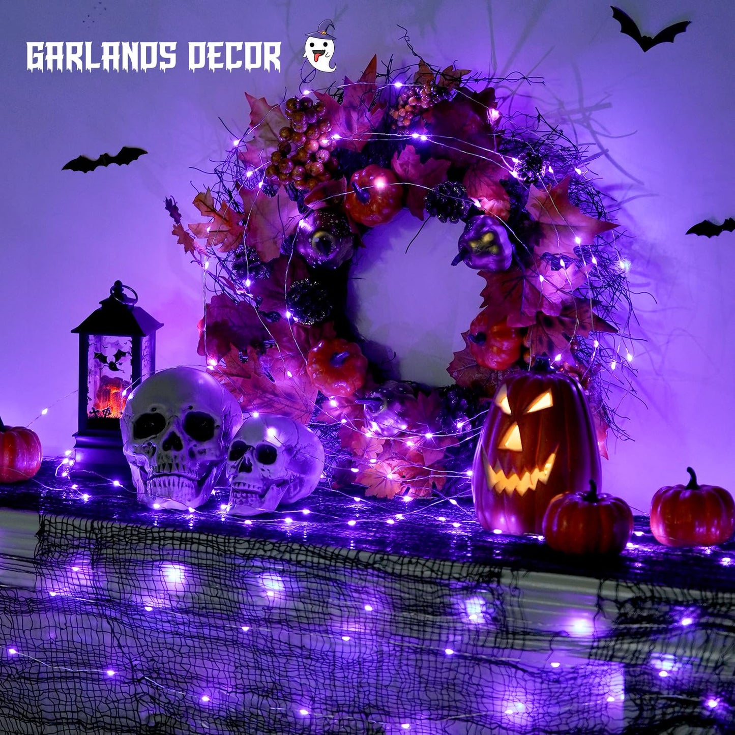 Jmexsuss 2 Pack 100 Led Purple Christmas Fairy Lights, Battery Operated, 66Ft With Remote, 8 Modes For Indoor/Outdoor Decorations