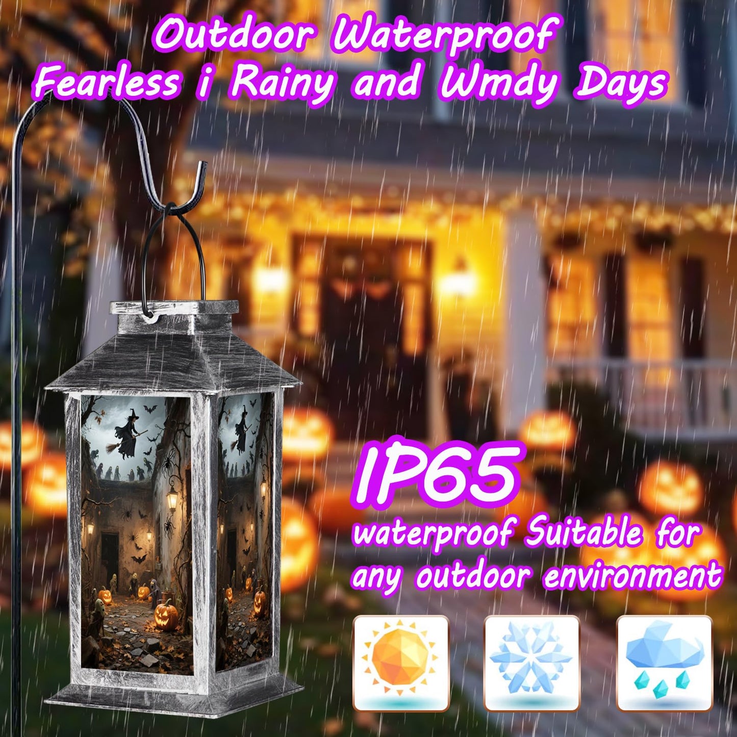 Halloween Decorations Outdoor Solar Lanterns Hanging Ghosts Solar Lantern Party Decorations Halloween Decor Gifts For Porches Yards Gardens Lawn(Castle Witch And Ghost Pumpkin)