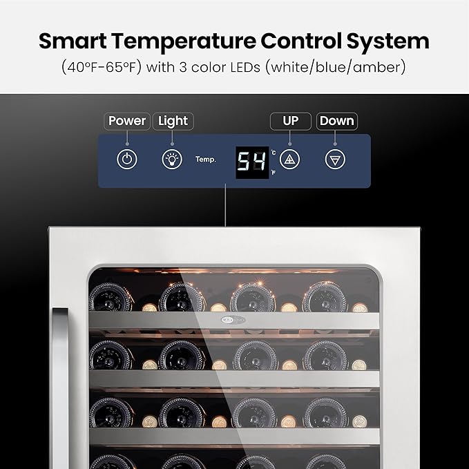 Whynter 54 Bottle Wine Cooler Refrigerator, 24 Inch Large Wine Fridge, 40-65°F Wine Refrigerator, 3 LED Wine Cellar Glass Door, Built-in or Freestanding for Home Bar Kitchen Office(5.65 cu.ft)