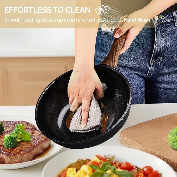 ROVSUN 17 Pcs Nonstick Pots and Pans Set, Cast Aluminum Kitchen Cookware Set, RV Kitchen Cooking Set and Utensils, PFAS PFOA & PFOS Free, Black, Skillet, Saute Pan, Soup Pot