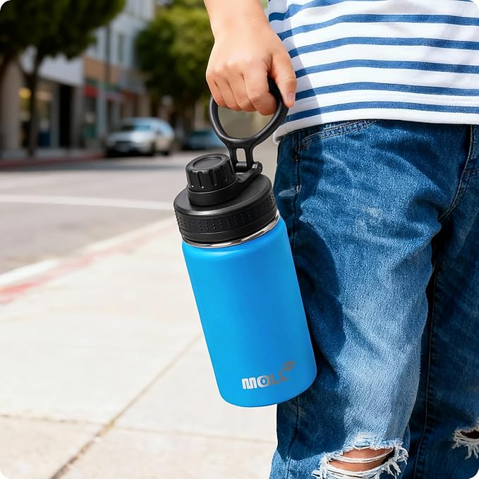 Kids Water Bottle with Spout Lid-12 oz Small Insulated Sports Water Bottle for School-Reuasble Stainless Steel Vacuum Travle Leak Proof Water Flask (Sky Blue)