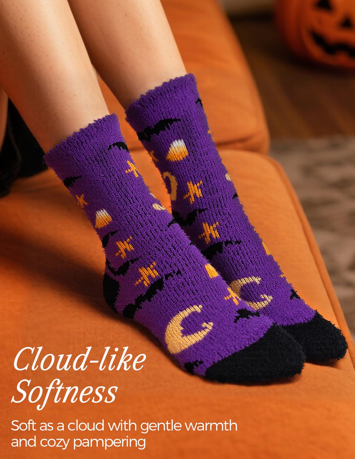 TEHOOK 4X Thicker & 2X Softer Halloween Fuzzy Socks for Boo Spooky Basket Stuffers - Cozy Fluffy Soft Warm Socks for Women Gifts (Size 6-12)
