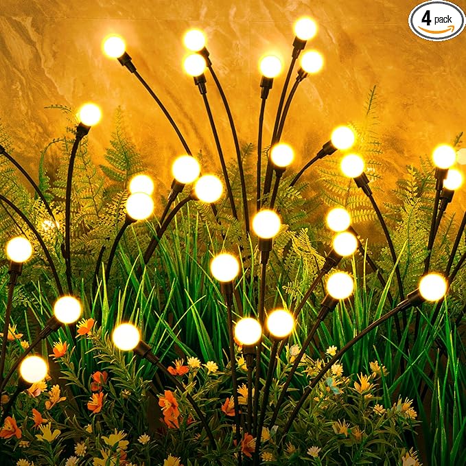 Solar Lights Outdoor(4 Pack,32 LEDs), ASMAD Solar Garden Lights, Outdoor Decorations, Firefly Light for Patio Decor, Big B...