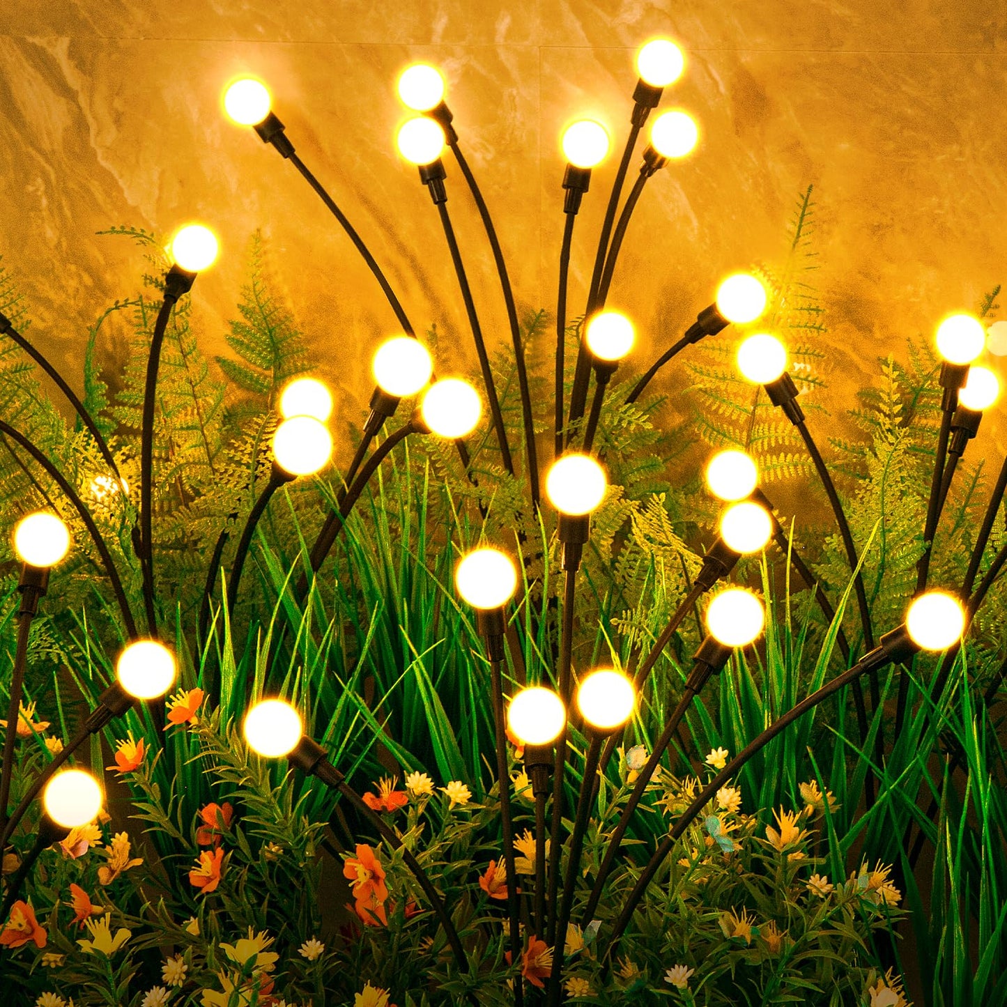 ASMAD Solar Garden Lights, 6 Pack 48 LEDs, Warm White, Outdoor Firefly Lights for Patio and Pathway Decor, Model SG-lights-01