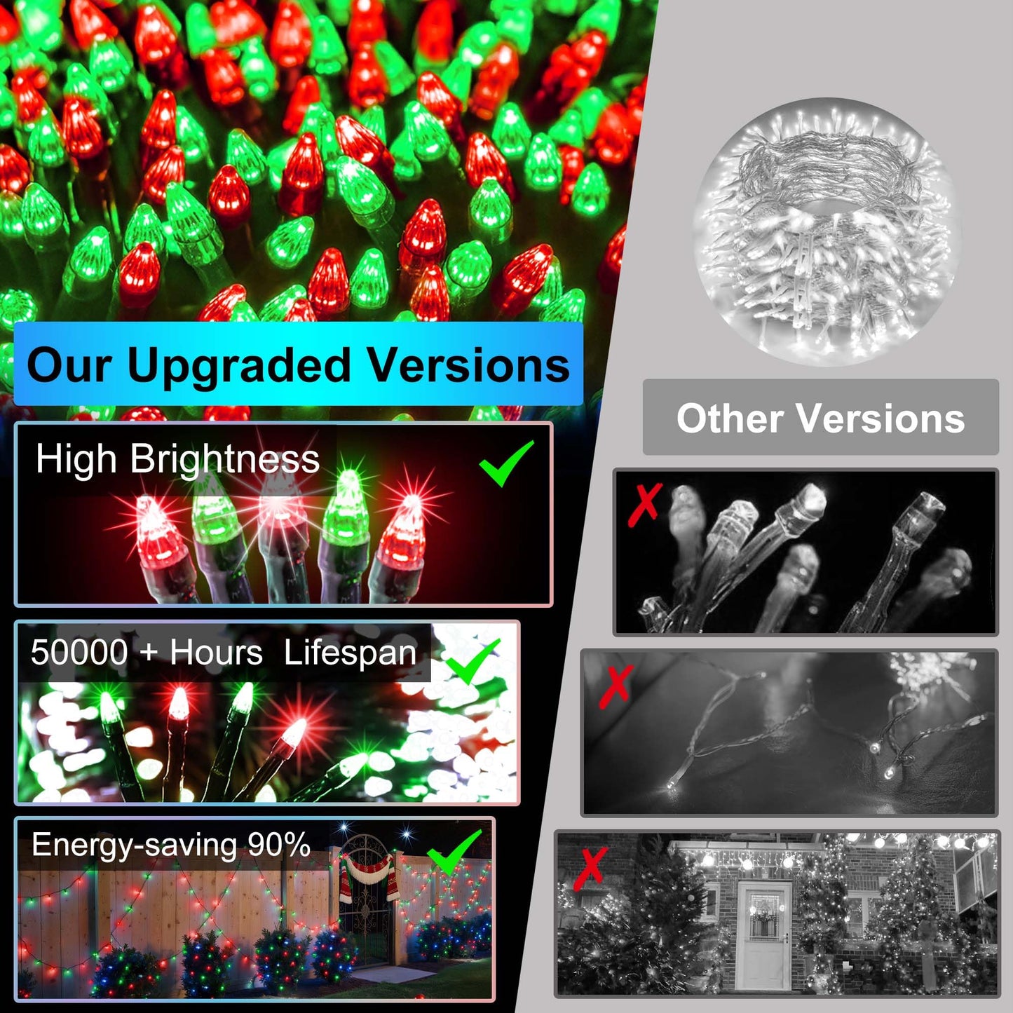 300Led Christmas Lights Outdoor Indoor Use  12 Lighting Modes 75Ft Christmas Tree Lights With Timer  Dimmable Red & Green Led Stringlights Waterproof For Yard Tree Wedding Party Holiday Red & Green