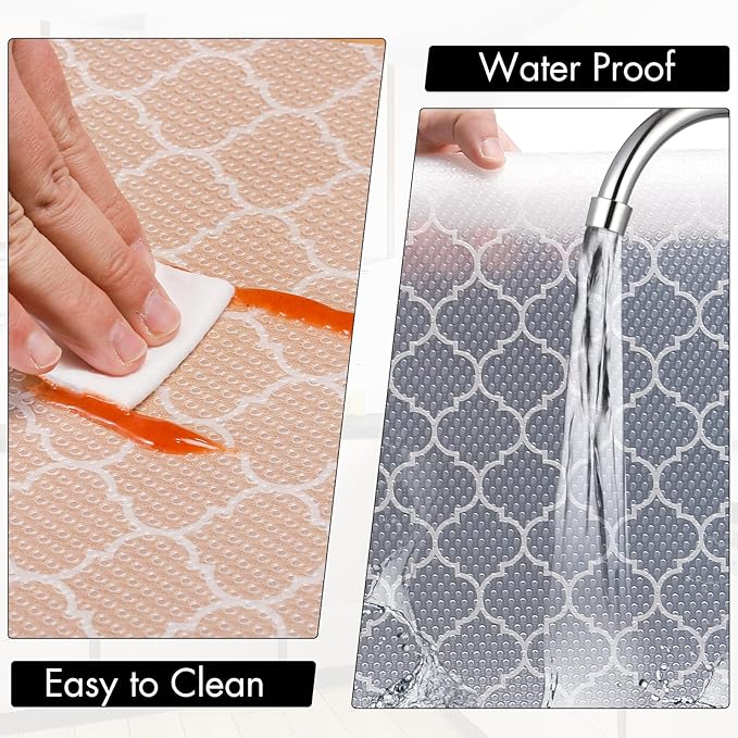 Cooyes Shelf Liner – Non-Slip Shelf Liners for Kitchen Cabinets – Waterproof Shelf Paper with Modern Pattern – Durable EVA Cabinet Liners