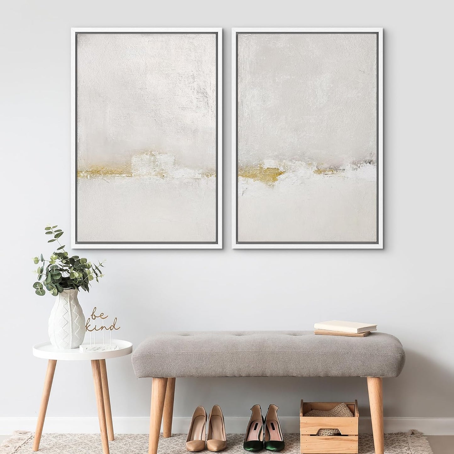 SIGNWIN Framed Canvas Print Wall Art Pastel Grunge Gray Landscape Abstract Shapes Illustrations for Living Room, Bedroom, Office - 24"x36"x2 White