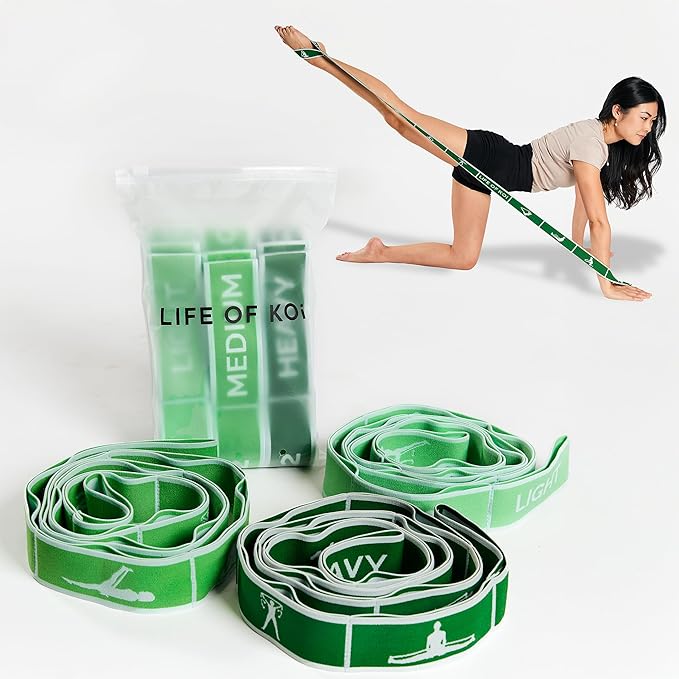 LIFE OF KOI Stretching Strap Set of 3, Stretch Straps with Loops for Yoga, Pilates, Dance, Physical Therapy, 3 Resistance ...