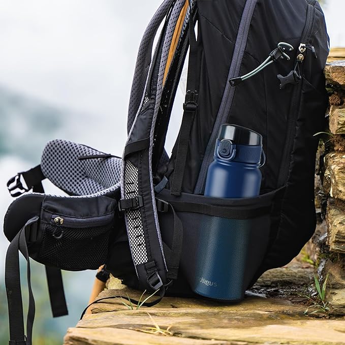 GOPPUS Insulated Water Bottle 20oz Stainless Steel BPA-Free Sports Bottle Ideal for School and Travel Silicone Spout Lid Prevents Leaks, Sweat, and Dust (dark blue)