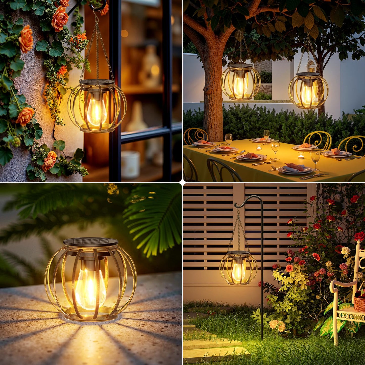 KOOPER Solar Lanterns Outdoor, Waterproof Bronze Metal, 2 Pack, Auto On/Off for Yard Patio Garden Decor, Model TLL005