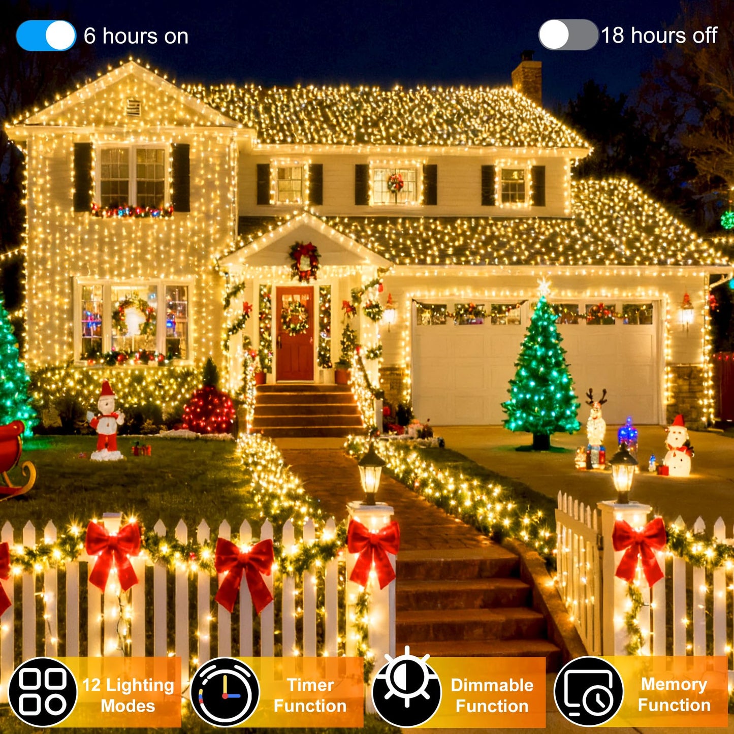 340 Led 90Ft Christmas String Lights Outdoor  12 Pro Modes And Timer Memory & Brightness  Plug In Waterproof Dark Green Wire Twinkle Light For For Xmas Yard Tree Wedding Party Decor (Warm White)