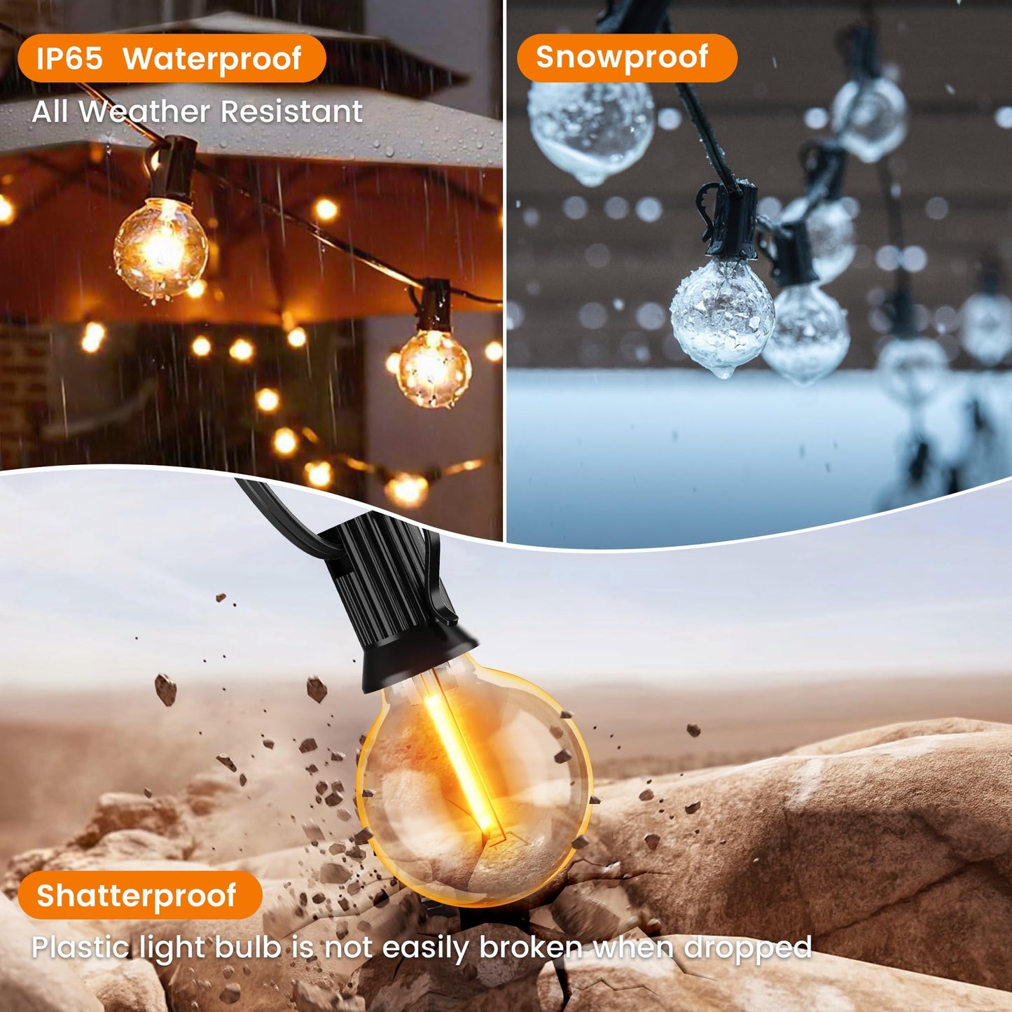 OHLUX Outdoor String Lights, 180FT G40 LED Patio Lights, Warm White, 82 Dimmable Bulbs, Waterproof, Model GLS-20J2P-G40-80