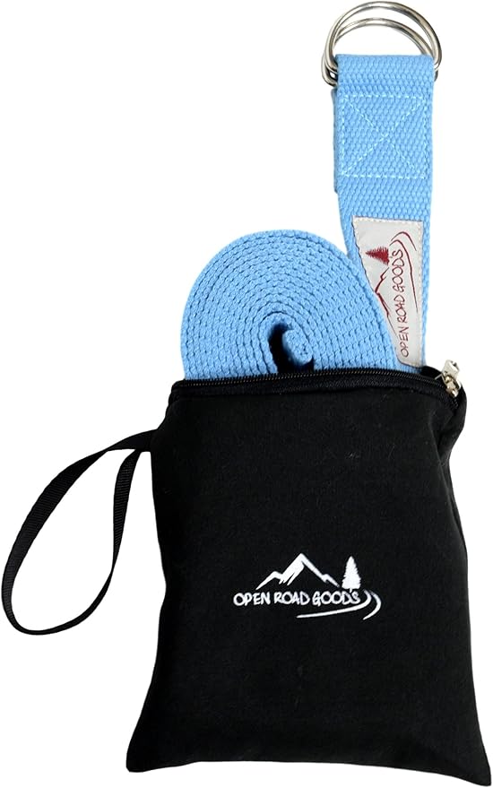 Open Road Goods 8ft Extra Long 100% Cotton Yoga Strap with Bag: Pastel Multicolor, Blue, or Black - Yoga Stretching Prop w...