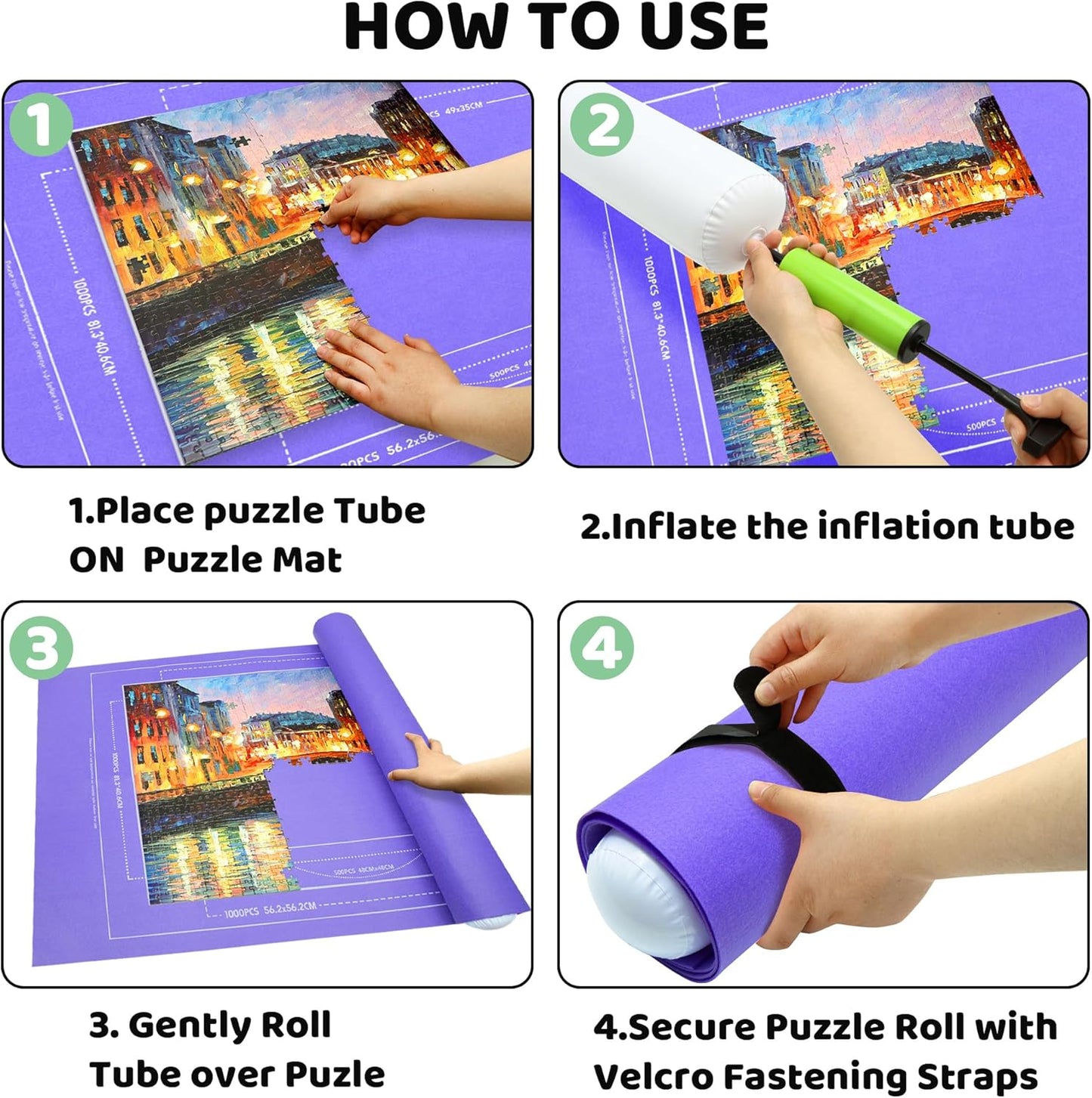 Puzzle Mat Roll Up| Jigsaw Puzzle Mat Roll Up| Roll-Up Save Pad Trays for Sorting Table Board Glue Sheets and Frame Keeper Storage Accessories for Kids and Adults (Purple, 1500pcs)