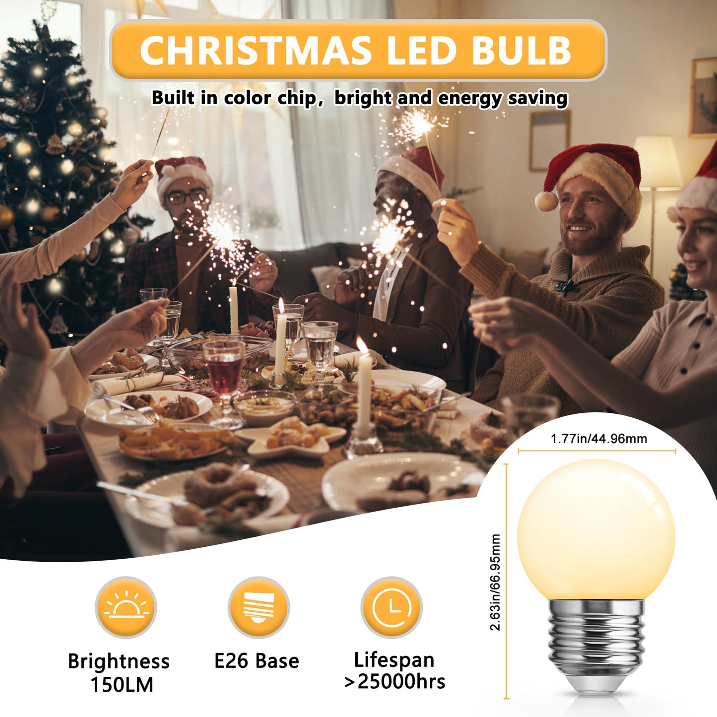 Flaspar G14 Led Globe Light Bulb, 1W Warm White 3000K, E26 Base, 15W Equivalent, 6 Pack