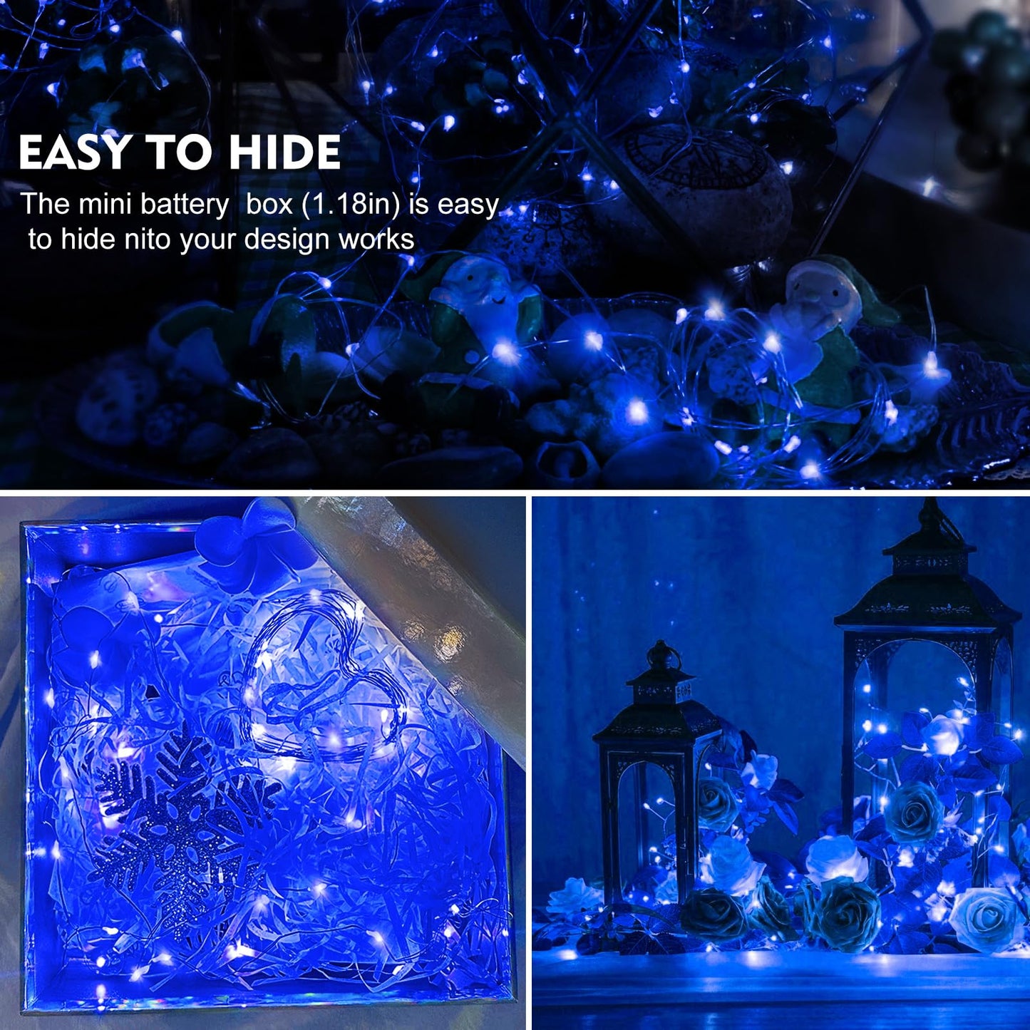Aikei 6 Pack Led Fairy Lights Battery Operated  Mini String Lights Waterproof 7Ft 20 Led Firefly Starry Lighting For Wedding Party Bedroom Garden Halloween Christmas Inodoor Outdoor Decorations Blue