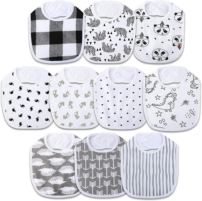 Hakochia Waterproof Baby Bibs Organic Cotton Super Soft and Absorbent With Adjustable Snap for Baby Boys and Girls