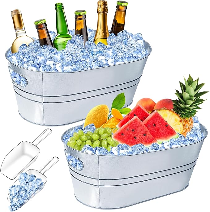 4 Gallon Ice Buckets for Parties, IKAYAS Galvanized Metal Ice Bucket Ice Tub with Scoop for Cocktail Bar Mimosa Bar Suppli...