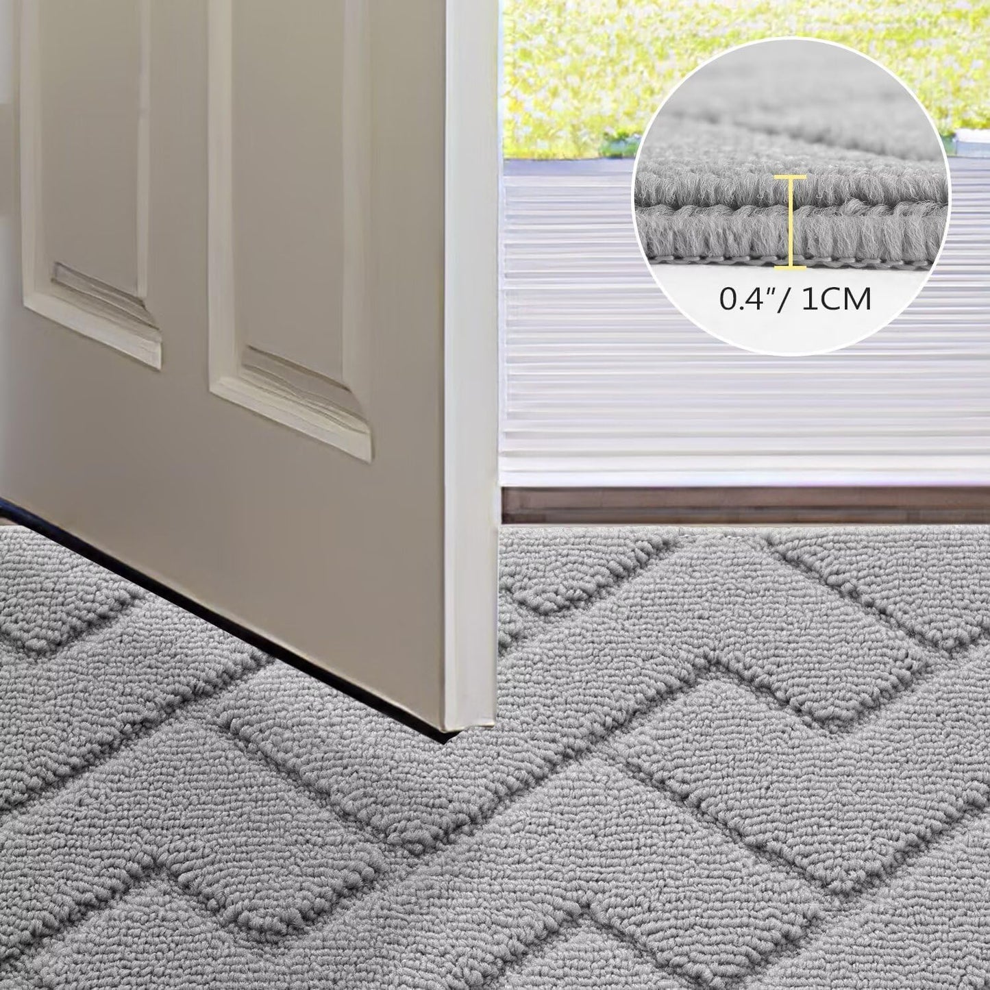 hicorfe Front Door Mat Outside Entrance,36"x59" Absorbent Muddy Dirt Resist Welcome Door Mats Outdoor Indoor,Stain and Fade Resistant,Non Slip Backing Entry Mat Doormat for Entryway(Light Grey)